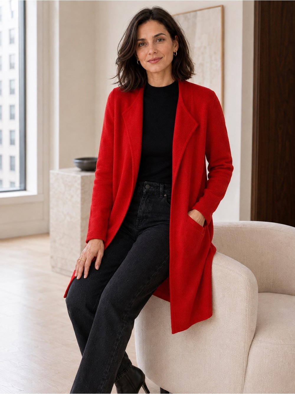 J.Crew Vanessa 100% Cotton Open Front Cardigan Bright Cerise Red Medium